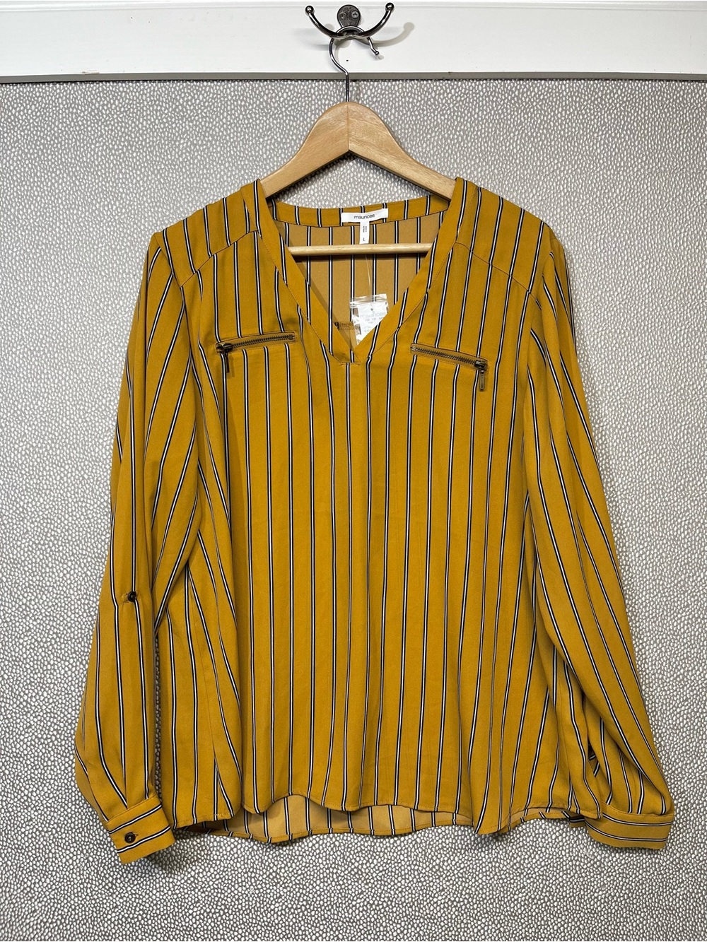 🆕 L Maurices Striped V-Neck Long-Sleeve Blouse in Bronze NWT